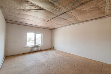Russia, Moscow- April 17, 2020: interior room apartment rough repair for self-finishing. interior...