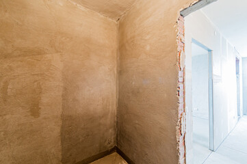 Russia, Moscow- April 17, 2020: interior room apartment rough repair for self-finishing. interior...