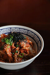 pork with kimchi on rice japanese food