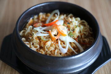 instant noodle Korean style Ramyeon traditional korean food noodle pot
