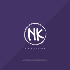 NK Initial handwriting or handwritten logo for identity. Logo with signature and hand drawn style.