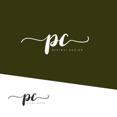 PC Initial handwriting or handwritten logo for identity. Logo with signature and hand drawn style.