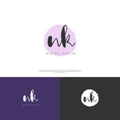 NK Initial handwriting or handwritten logo for identity. Logo with signature and hand drawn style.