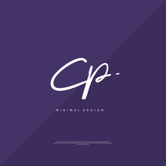 CP Initial handwriting or handwritten logo for identity. Logo with signature and hand drawn style.
