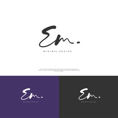 EM Initial handwriting or handwritten logo for identity. Logo with signature and hand drawn style.