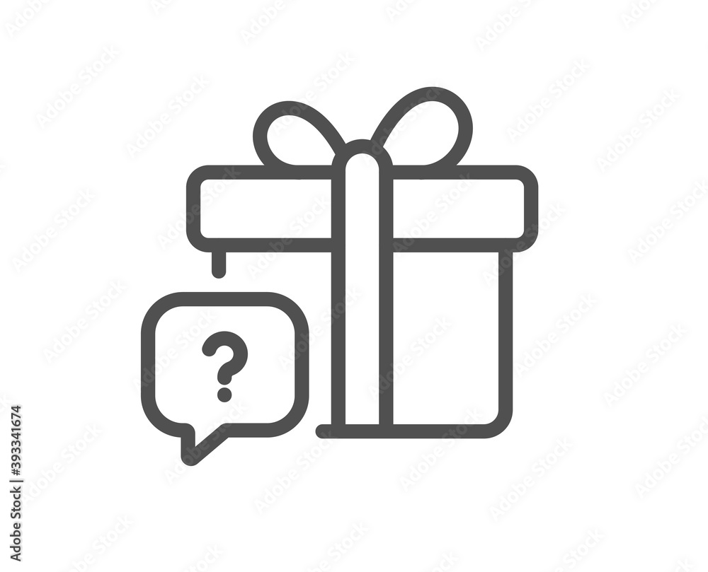 Poster secret gift line icon. unknown present box sign. question mark symbol. quality design element. linea