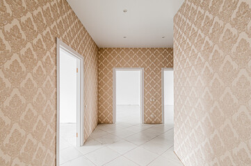 Russia, Moscow- April 17, 2020: interior room apartment rough repair for self-finishing. interior decoration, bare walls of the premises, stage of construction