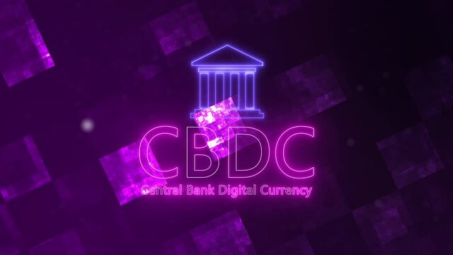 Central Bank Digital Currency (CBDC) - Animation on the future background.  4K, UHD