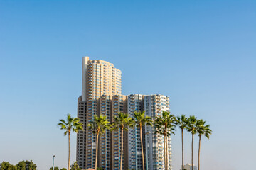 Skyscrapers located by the Jeddah Corniche, 30 km coastal resort area of Jeddah city with coastal road, recreation areas, pavilions and civic sculptures, Jeddah, Saudi Arabia