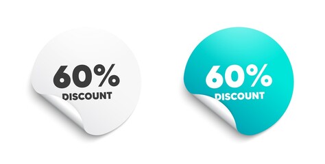 60% Discount. Round sticker with offer message. Sale offer price sign. Special offer symbol. Circle sticker mockup banner. Discount badge shape. Adhesive offer paper banner. Vector