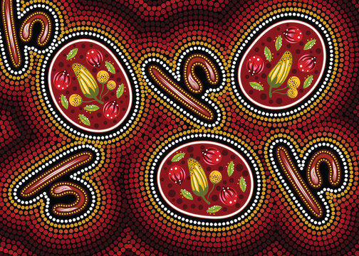 Aboriginal dot painting of bush flowers