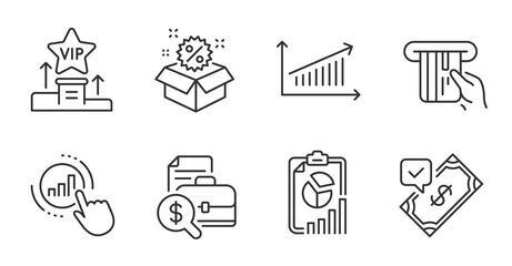 Fototapeta premium Vip podium, Report and Accounting report line icons set. Sale, Chart and Graph chart signs. Accepted payment, Credit card symbols. Exclusive privilege, Financial case, Discount. Finance set. Vector