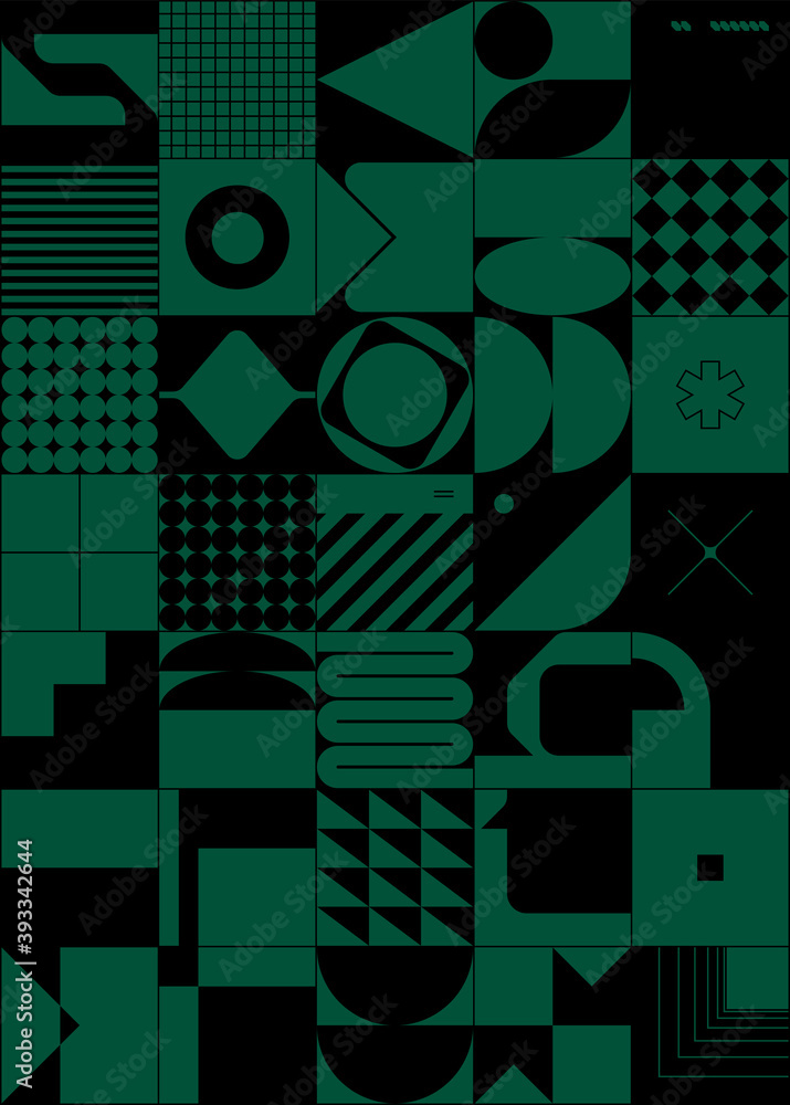 Poster modern brutalism inspired design artwork abstract vector pattern graphics with bold geometric shapes