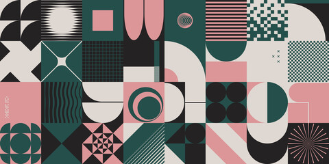 Neo Modernism Inspiried Artwork With Meta Design Geometric Pattern Composition