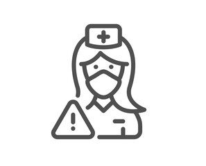 Nurse with medical mask line icon. Doctor assistant sign. Face protection symbol. Quality design element. Linear style nurse icon. Editable stroke. Vector