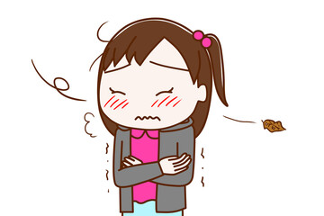 北風が冷たく寒さにブルブル震える少女