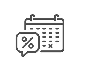 Discounts calendar line icon. Sale offer sign. Promotion price symbol. Quality design element. Linear style discounts calendar icon. Editable stroke. Vector