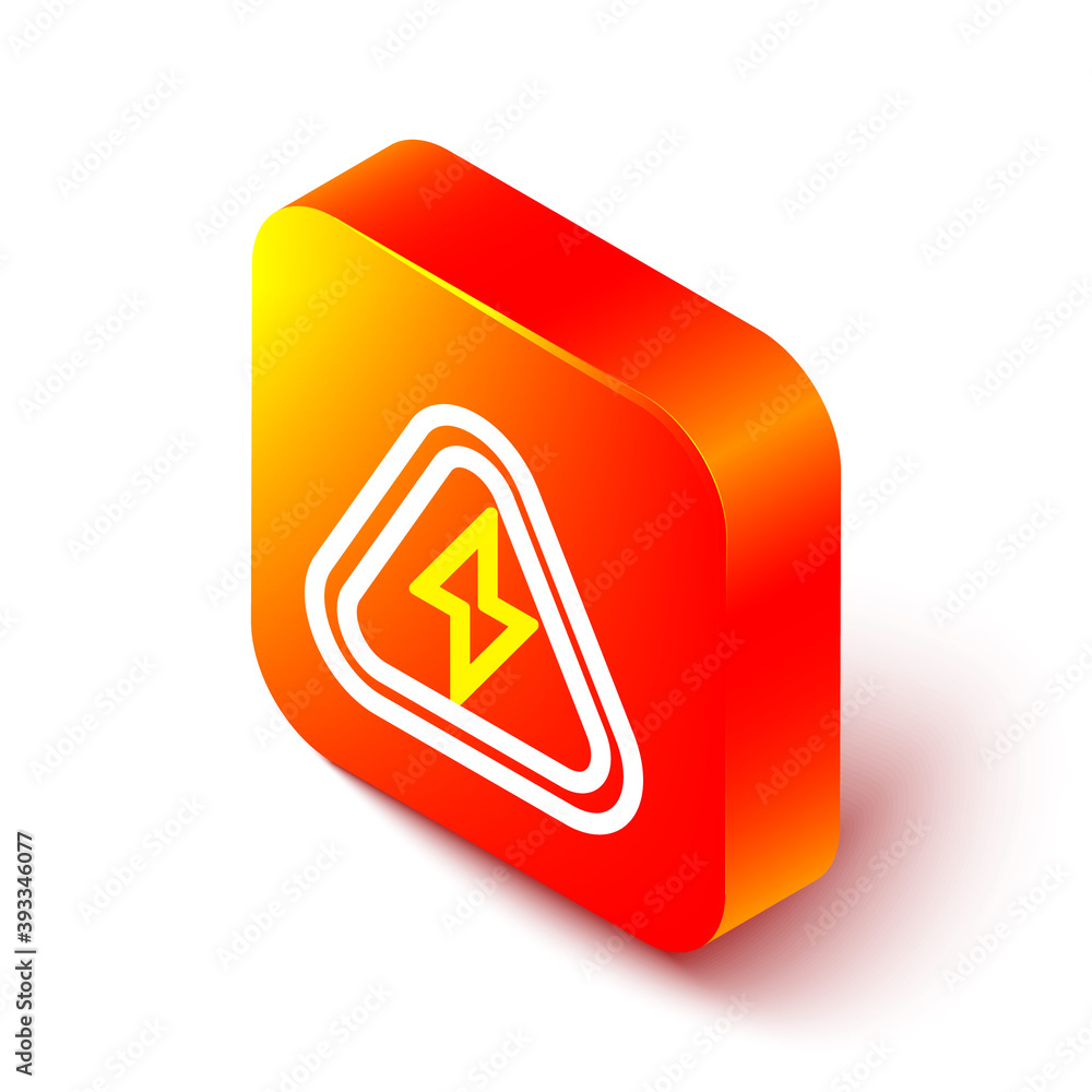 Poster isometric line high voltage icon isolated on white background. danger symbol. arrow in triangle. war