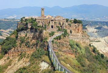Fototapeta na wymiar perched village called Civita di Bagnoregio which can only be re