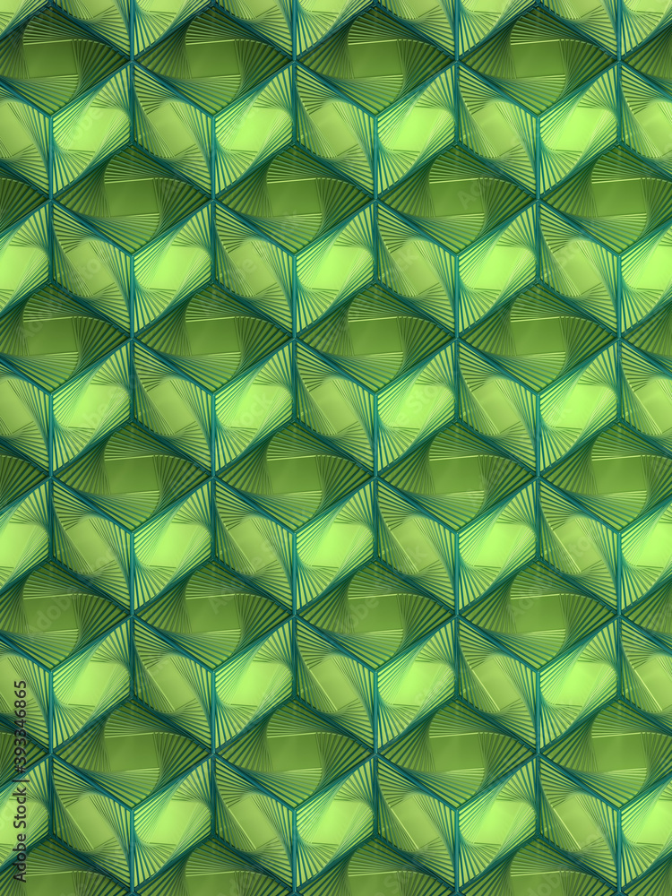 Aufkleber Shiny cubes isometric projection with a colorful spiral wire pattern. 3d render