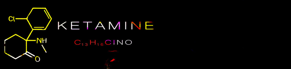 Ketamine. Dissociative ketamine. Chemical formula, molecular structure. Ilustration background for your desigen.	