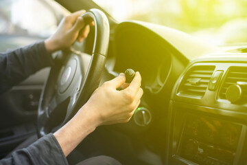 close up driver shift turn signal on, car light set button