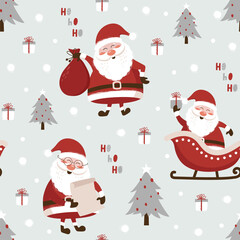 Christmas seamless pattern with Santa. Vector illustrations