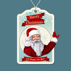 Christmas label  with Santa Claus and with holidays greeting.