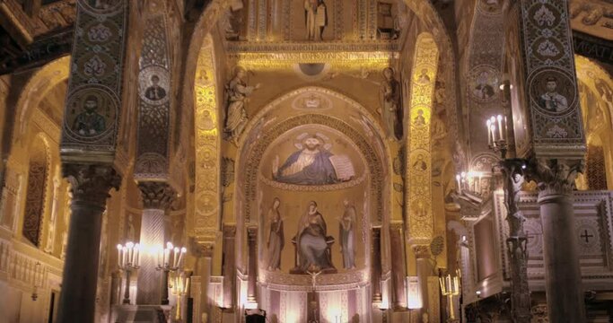 Shining ceiling of the Palatine Chapel. Royal chapel of the Norman palace in Palermo