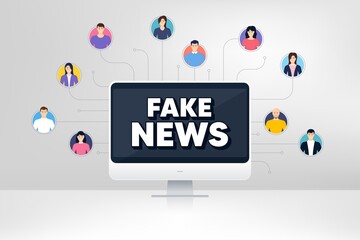 Fake news symbol. Remote team work conference. Media newspaper sign. Daily information. Online remote learning. Virtual video conference. Fake news message. Vector
