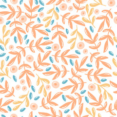 Seamless floral pattern with hand-drawn doodle flowers vector illustration. Good for wallpaper, apparel, cover, card, textile, stationary.