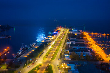 Fototapeta na wymiar Cityscape of Gdynia by the Baltic Sea at dusk. Poland