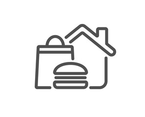 Food delivery line icon. Meal order at home sign. Fast food deliver symbol. Quality design element. Linear style food delivery icon. Editable stroke. Vector