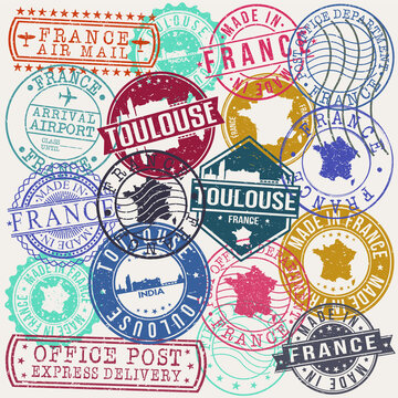 Toulouse France Stamp. Vector Art Postal. Passport Travel Design. Travel and Business Set.