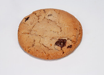 oatmeal cookies with chocolate on white background