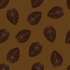 Autumn leaves doodle silhouettes seamless pattern. Brown foliage. Fall random botanic backdrop.