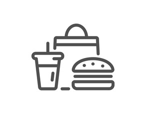 Food delivery line icon. Meal order sign. Fast food symbol. Quality design element. Linear style fast food icon. Editable stroke. Vector