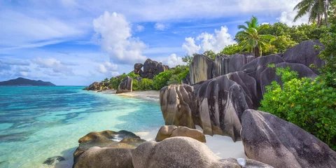 Rideaux tamisants Anse Source D'Agent, île de La Digue, Seychelles granite rocks in paradise on tropical beach at anse source d'argent on la digue, seychelles
