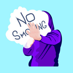 A smoker through the smoke with an outstretched hand warns about the dangers of Smoking. The sign calls for no Smoking.