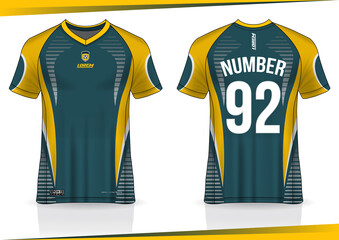 Soccer jersey mockup. t-shirt sport design template, uniform front and back view. yellow green color	