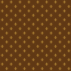 Gold and brown Fleur De Lis luxury pattern. Royal ornamental seamless background.
