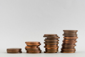 stack of euro cent coins on white background
