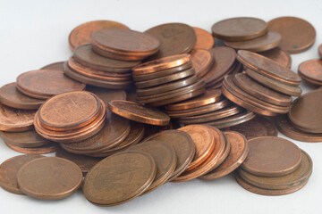 stack of euro cent coins on white background