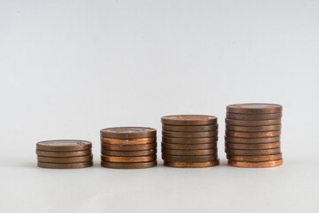 stack of euro cent coins on white background
