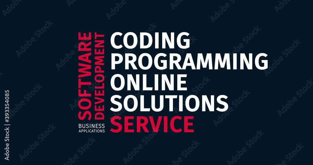 Wall mural software development. business applications. animated word cloud text. kinetic typography animation.