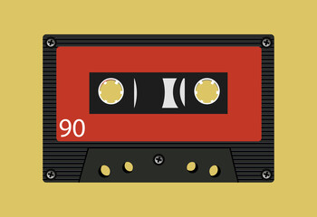 Retro audio tape cassette, music and sound, media and record, realistic vector illustration