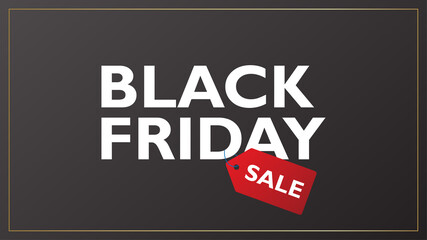 Black Friday with sale label on black background and gold frame, Black Friday poster, vector.
