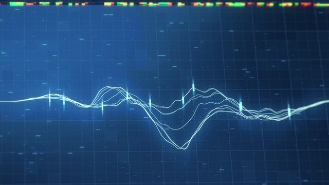 Bright glowing hi-tech graph visualization. Blue colors. Economic indexes and markers. Global diagram. Cyber technology design. Business data progress. Trading information. Financial concept. 4K clip