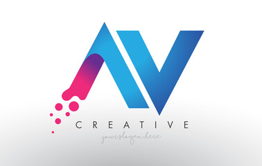 AV Letter Design with Creative Dots Bubble Circles and Blue Pink Colors - obrazy, fototapety, plakaty
