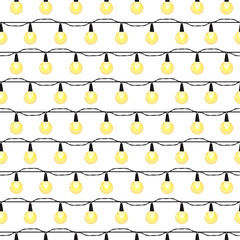 Naklejka premium Christmas light bulbs seamless pattern, Colorful xmas garland, Christmas and New Year background